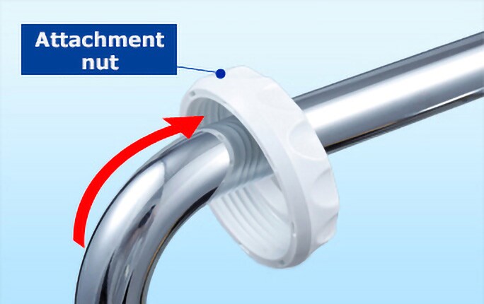 The attachment nut slides onto the faucet